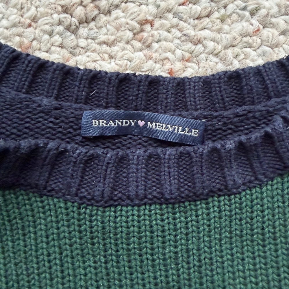 Brandy Melville Green and Navy Sweater/White Blue Striped